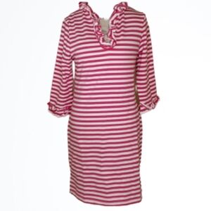 Smockadot Hot Pink & White Stripe French Terry Shift Dress Size S